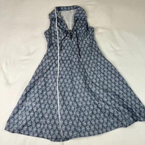 VTG Paisley Farmhouse Dress Blue White Women's 8 Prairie Cottagecore Country 90s - Picture 4 of 16
